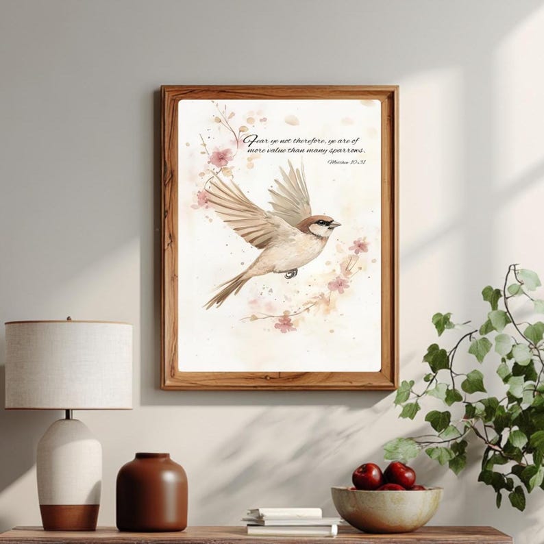 Bible Verse Print Wall Art His Eye on the Sparrow Scripture | Christian ...