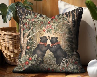 Christmas Bear Forest Pillow Cover: Rustic Cabin Holiday Decor