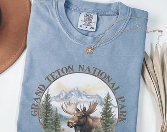 Grand Teton National Park Tshirt, Grand Teton Souvenir Gift Shirt, National Park Moose Vacation T-Shirt, Retro Comfort Colors Loose Shirt