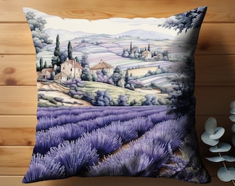 French Country Decor Lavender Throw Pillow Cover, Soft Pillow Covers Lavender Field Home Decor, Lavender Cottagecore Throw Pillow Case
