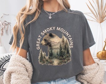 Great Smoky Mountains Unisex Bear Tshirt, Comfort Colors Tennessee Wildlife Loose Hiking Gift Shirt, Smoky Mountains Graphic Tee Souvenir