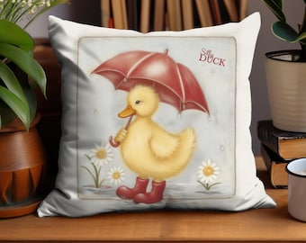 Silly Duck Summer Red and Yellow Cute Whimsical Throw Pillow Cushion Covers