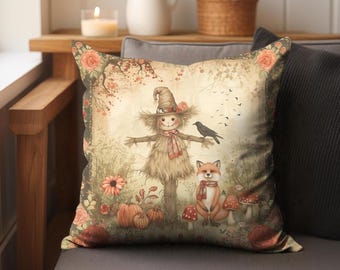 Scarecrow Pillow Fall Cottage Decor Autumn Cottagecore Black Crow Fall Pillow Covers Unique Fall Pillow Decorations 14x14 16x16 18x18 20x20