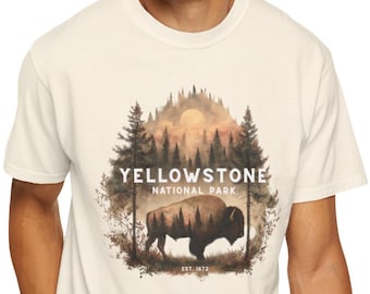 Yellowstone Bison National Park Shirt, Hiking Vacation Souvenir Gift Unisex Comfort Colors Travel T-Shirt, Yellowstone Park Shirt Oversized