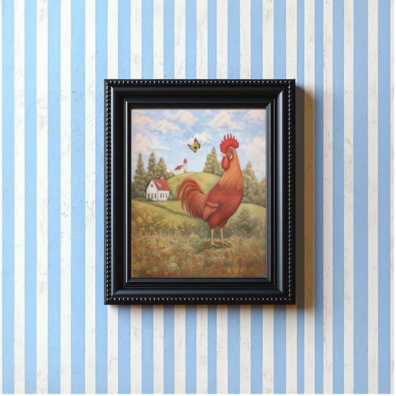Rhode Island Red Rooster Art Print, Rustic Farmhouse Kitchen Wall Art ...