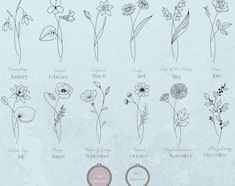 Birth Month Flowers Embroidery designs with flower patterns for all 12 months for beginner to advanced skill levels with free stitch guide