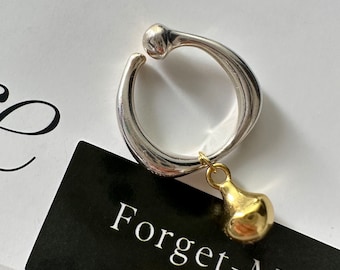 Goldbohnenring | klobiger Ring, minimalistischer Ring, Sterlingsilberring