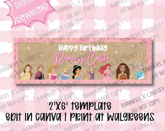 Princess Banner Template | 2x6 Walgreens Print DIY Vinyl Sign | DIGITAL FILE |