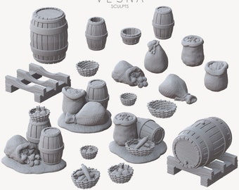 Barrels, Sacks & Baskets - Terrain/Diorama Accessory Pack