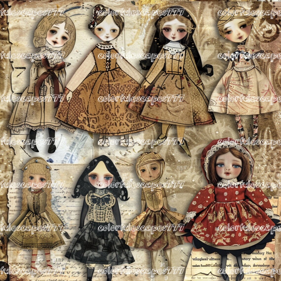 WHIMSICAL PAPER DOLLS and Sceneries Printable Kit Junk Journal Cut off ...