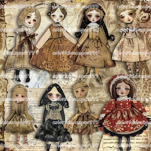 WHIMSICAL PAPER DOLLS and Sceneries printable kit junk journal cut off | Dolls journaling supplies Collage | fussy cut doll digital |