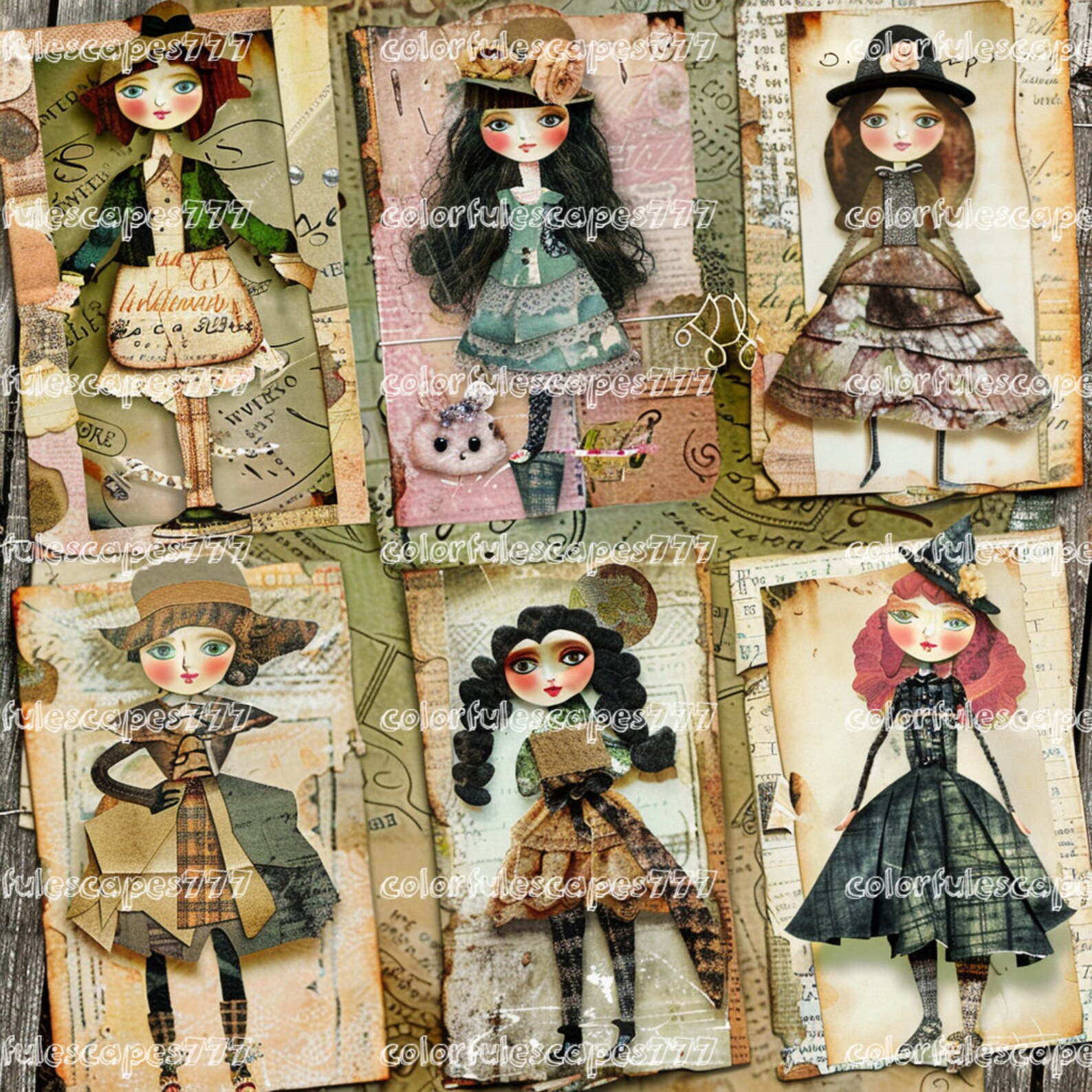 WHIMSICAL PAPER DOLLS and Sceneries Printable Kit Junk Journal Cut off ...