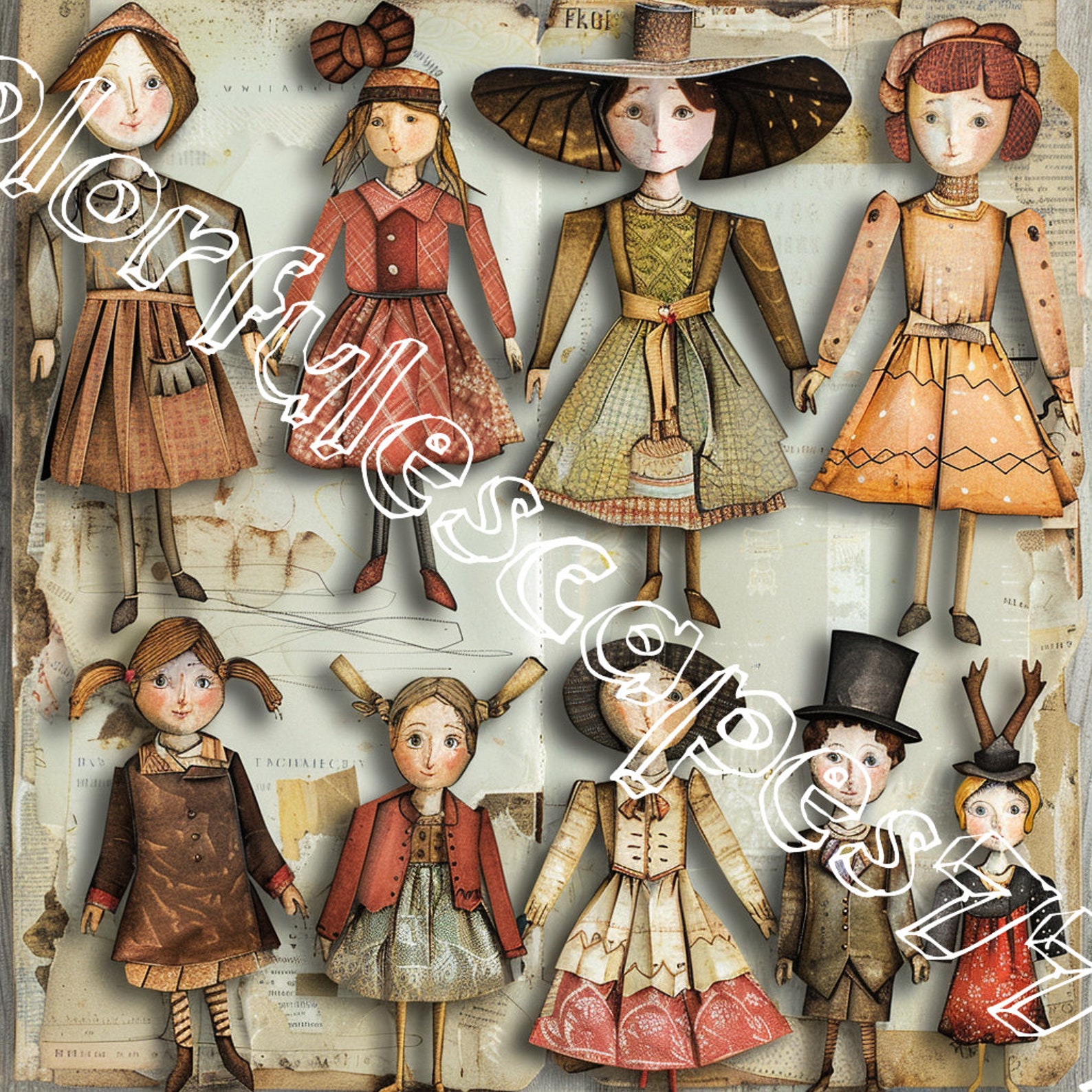 WHIMSICAL PAPER DOLLS and Sceneries Printable Kit Junk Journal Cut off ...