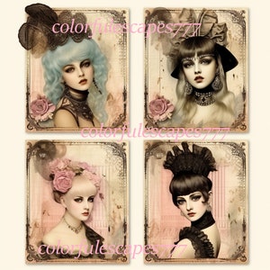Karty Barbie cal Cyfrowy arkusz kolażu gotycki steampunk dziennik sztuka rzemieślnicza pamiętnik scrapbook natychmiastowe pobieranie do druku