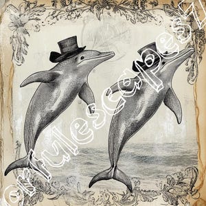 Dolphin ANIMAL Paper Dolls digital altered art colorable Articulated Digital collage sheet for journal page scrapbook diary art printable