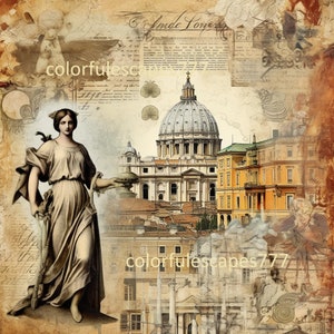 Rome digital paper altered art journal page Digital collage sheet scrapbooking jpg png instant download printable