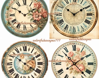 VINTAGE CLOCK 8 Inch Circle Printable Clock Face Jpeg Clipart Vintage ...