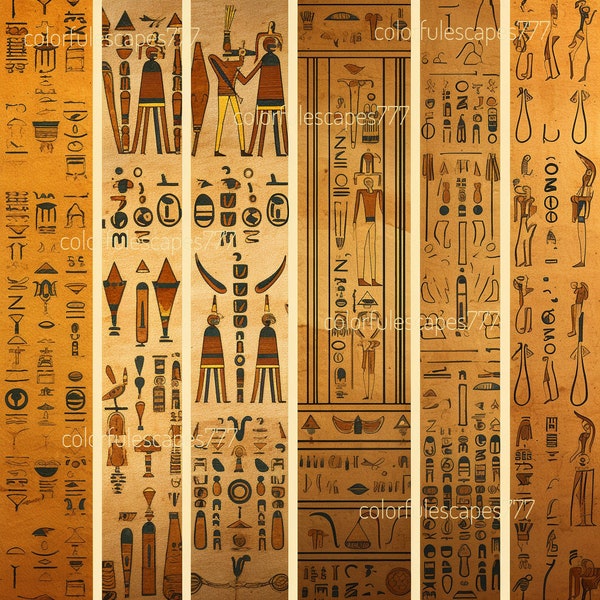 Ancient Egypt - Egyptian Digital Paper, Hieroglyphics Scrapbook Paper, Papyrus Vintage Antique Egypt Patterns, Digital Gold