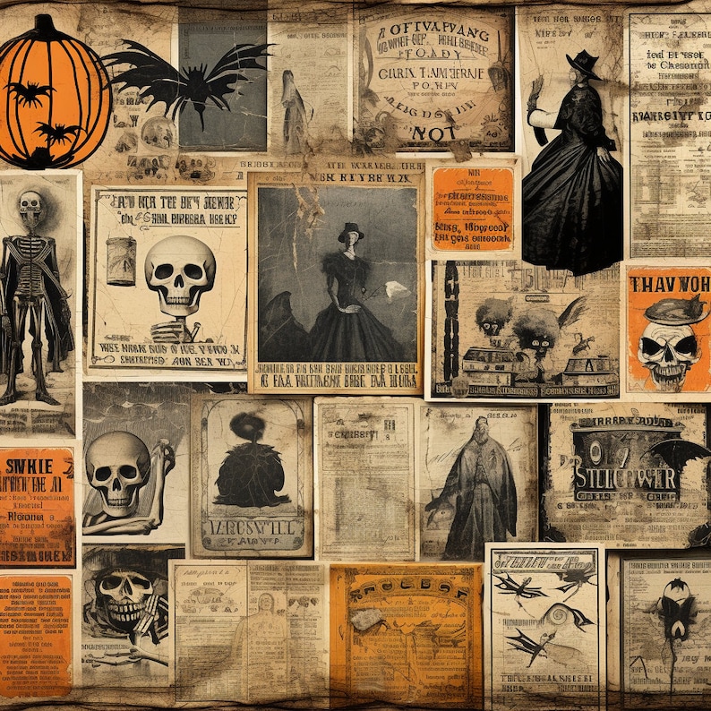 Vintage Halloween Ephemera Paper, Hand-drawn Patterns (PNG) - Etsy