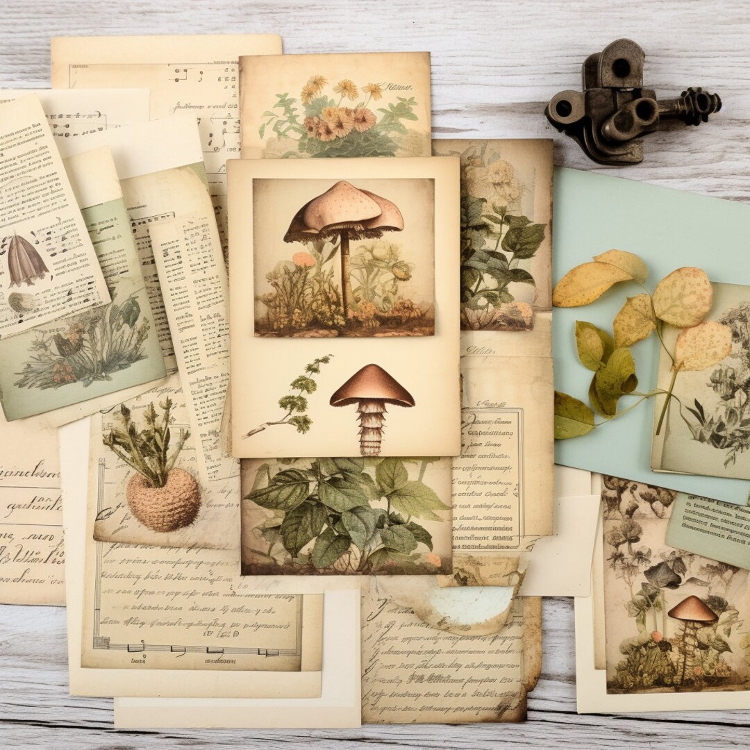 Mushroom Junk Journal Kit, Vintage Ephemera, Shabby Chic (digital ...