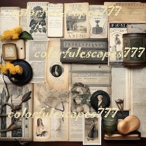 Vintage Book Whimsical | 50 + pc | digital library junk journal kit,dark academia collage sheet, scrapbook paper, printable journaling pages