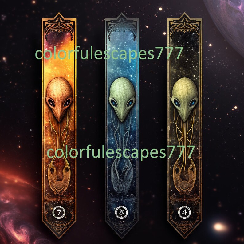 Alien Bookmark Set: Extraterrestrial Scrapbook Art (digital Download ...