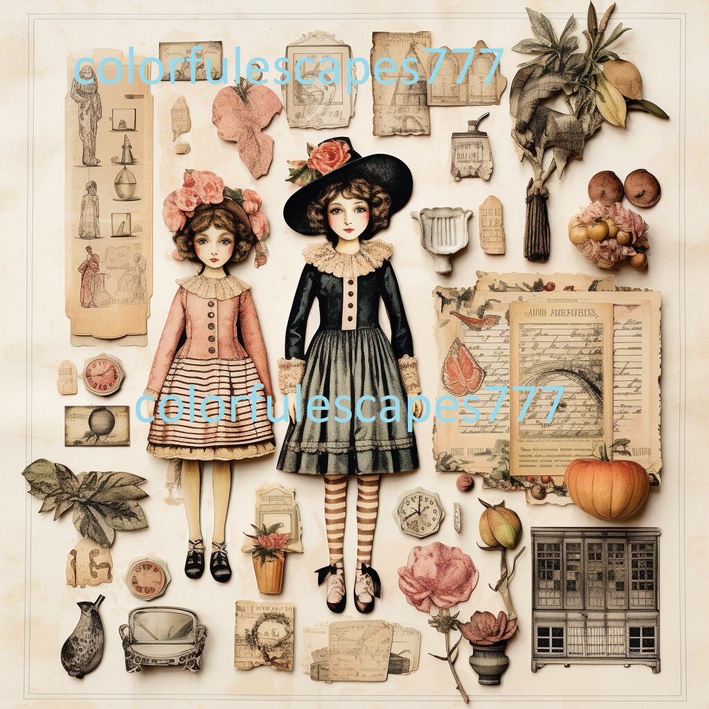 Whimsical Printable Paper Dolls and Sceneries Kit for Junk Journals ...