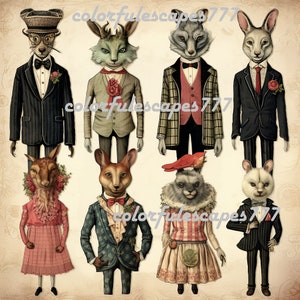 ANIMAL PAPER DOLL digital altered art Digital collage sheet for journal page scrapbooking diary art instant download printable