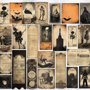 Halloween Junk Journal Kit, Digital Scrapbook Paper, Pumpkin Printable, Spooky Collage Sheet, Vintage Ephemera, Creepy Tags Stamps Pockets