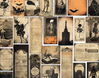Zestaw do pisania pamiętnika na Halloween, upiorne drobiazgi, kolaż w stylu vintage (do pobrania w wersji cyfrowej)