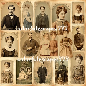 Familieportretten Fussy Cut | 30+ stuks | digitale junk journal ephemera, afdrukbare plakboekafbeeldingen, Victoriaans collageblad, antieke papieren pop