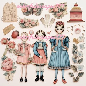 Coloring Articulated PAPER DOLL digital altered art Digital collage sheet for journal page scrapbook diary art download printable