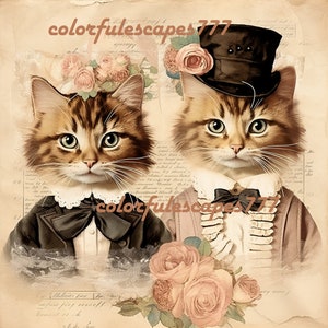 PAPER CATS digital paper puppie doll altered art journal page Digital collage sheet scrapbooking jpg png instant download
