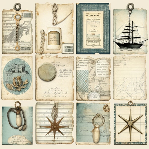 Nautical Journal Kit, Scrapbook Supplies, Vintage Ephemera, Beach Collage, Ocean Journaling, Coastal Decor, Shabby Chic, Ships & Boats"