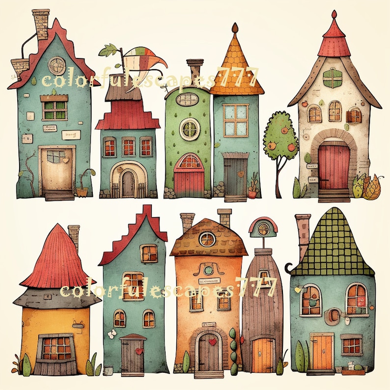 WHIMSICAL HOUSES PNG Clipart Paper Craft Supplies Junk Journal Elements ...