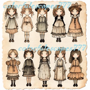 Hand Drawn Illustrations Paper Doll Sheet Printable Digital Collage ...