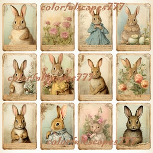 Bunnies junk journal Easter shabby chic French Digital download Peter rabbit scrap Whimsical printable  12 bunnies