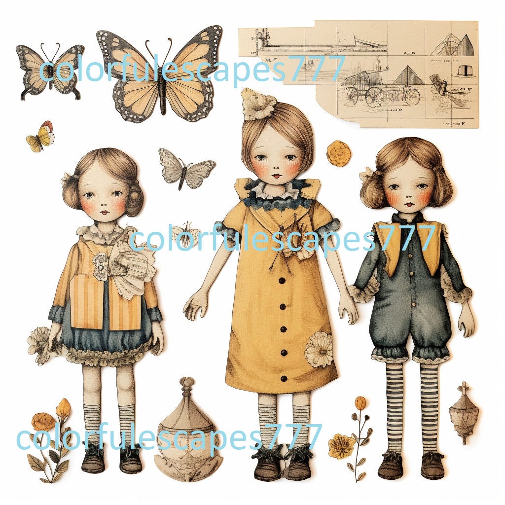 Printable Paper Dolls Kit | Junk Journal Ephemera (digital) - Etsy