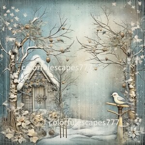 Winter digital paper altered art journal page Digital collage sheet scrapbooking jpg png instant download printable Digital Download
