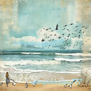 Ocean and beach digital paper altered art journal page Digital collage sheet scrapbooking  png instant download printable Digital download