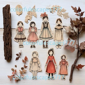 Whimsical Printable Paper Dolls and Sceneries Kit for Junk Journals: Collage Supplies, Doll Journaling, Fussy Cutting - Instant Download