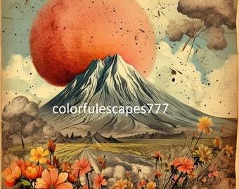 Volcanic Eruptions digital altered art Digital collage sheet for journal page scrapbook diary art instant download printable