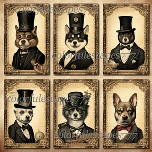 Dogs cards inch Digital collage sheet gothic steampunk journal craft art diary scrapbook instant download printable