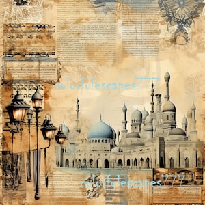 Arabisch digitaal papier gewijzigde kunstdagboekpagina Digitale collage blad scrapbooking jpg png instant download afdrukbaar