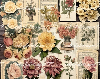 Vintage Botanical Ephemera | Junk Journal, Floral Scrapbook Kit (Digital Download)