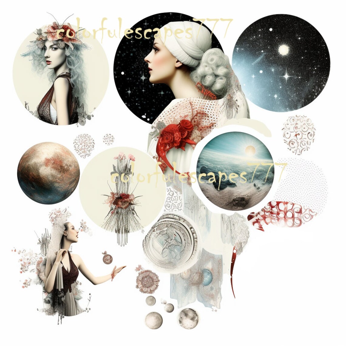 Moon Goodness Digital Paper Altered Art Journal Page Digital Collage ...