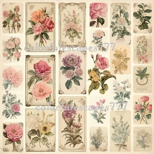 Vintage Botanical , Printable Junk Journal Embellishments, Flower Collage Sheet, Butterfly  Kit, Digital Floral collection 2 pages