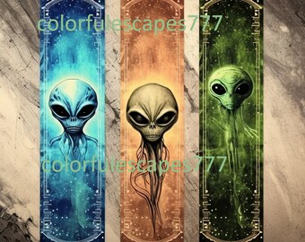 Alien Bookmark Set: Extraterrestrial Scrapbook Art (Digital Download)