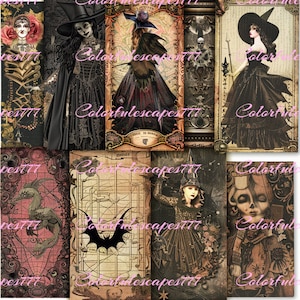 Vampire Junk Journal Kit (Printable JPG Pages, Ephemera, Cover, Tags, Bookmark), Gothic Horror, Halloween Digital Paper, Digital Download