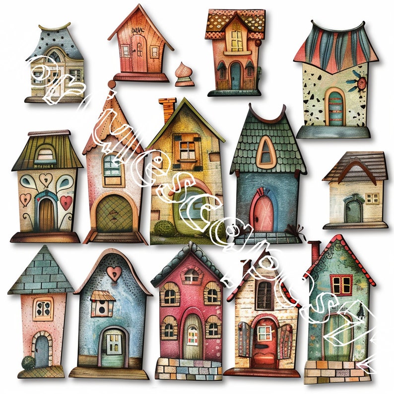 WHIMSICAL HOUSES PNG Clipart Paper Craft Supplies | Junk Journal ...